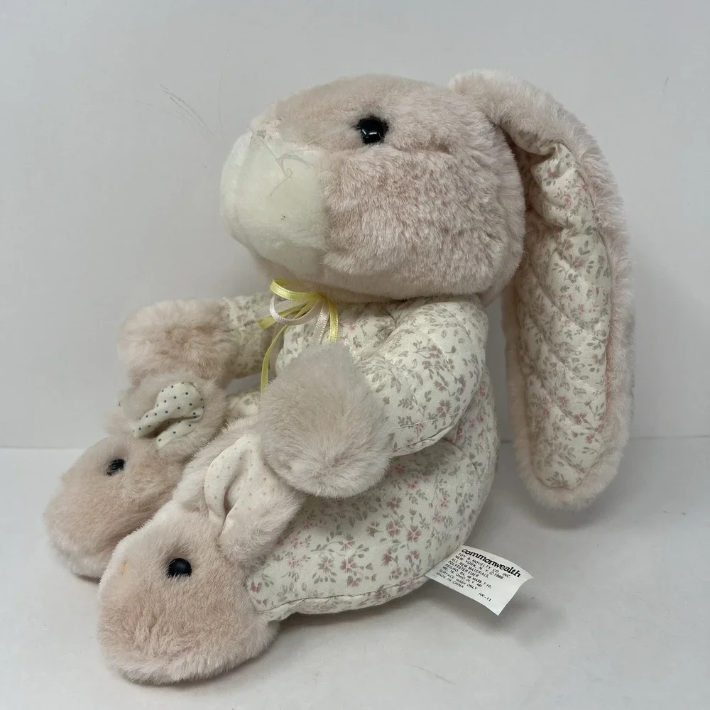 Commonwealth Quilted Bunny Plush rabbit Slippers floppy ears 8